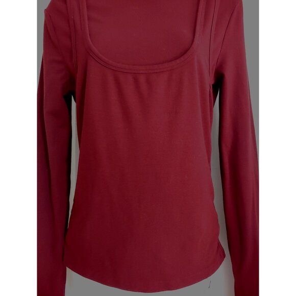 Commense 2 in 1 Mock Neck Jersey Top Monochrome Burgundy L Modest - Picture 8 of 13